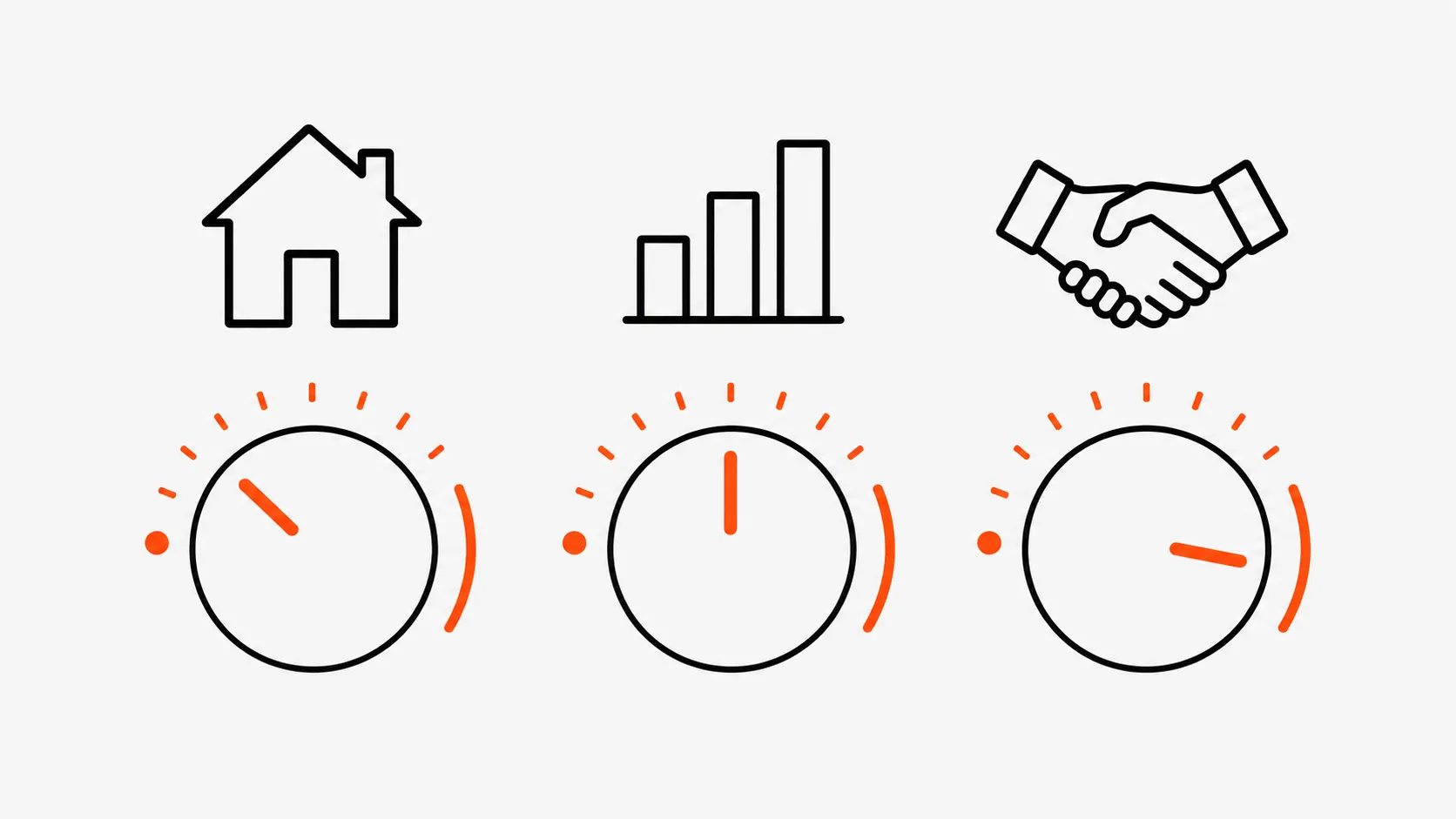 Icons representing home services, growth metrics, and partnership with dials indicating progress, reflecting the SEO