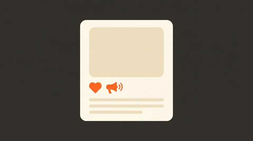 Ilustración de una publicación de Meta Ads con iconos de corazón y un altavoz, mostrando