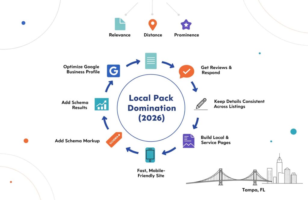 Diagram of a Google Local Pack strategy for Tampa HVAC companies in 2026