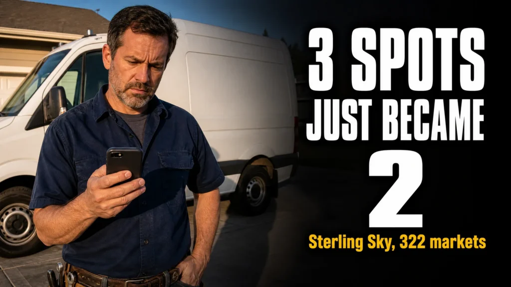 Contractor looking concerned at his smartphone, illustrating the shrinking Google Map Pack visibility