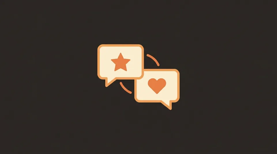 Iconos de reseñas de clientes con estrellas y corazones, representando la gestión de la reputación
