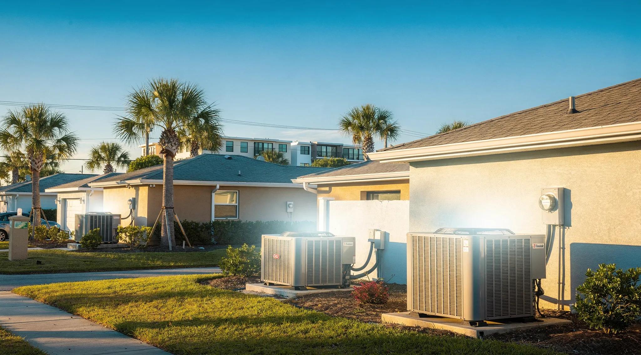Air conditioning units outside residential homes in Tampa, FL, illustrating the local HVAC industry relevant